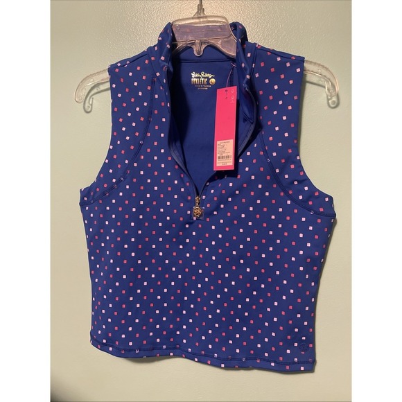 Lilly Pulitzer Luxletic Callie Half Zip Borealis Blue Top UPF 50 Size L NWT - Picture 1 of 11